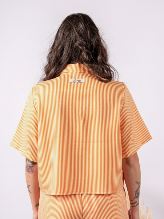 Melissa, camicia crop unisex in cotone righe