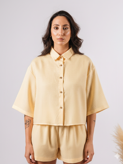 Melissa, camicia crop unisex in cotone righe