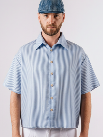 Melissa, camicia crop unisex in cotone righe